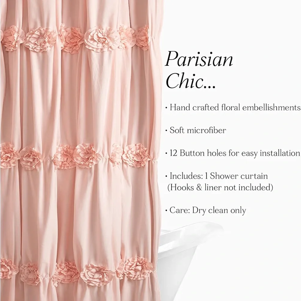 Lush Decor Darla Shower Curtain Single Blush -Flower Fabric Vintage Decor 72x72”